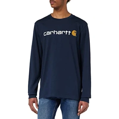 Abbildung von Carhartt, Herren, Lockeres, schweres, langärmliges T Shirt mit Logo Grafik, Marineblau, XL