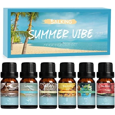 Abbildung von SALKING Sommer Ätherische Öle Set, 6x10mL 100% Aromatherapie Duftöl für Diffuser, Luftbefeuchter, Massage, Kokosnuss, Ananas, Wassermelone, Meeresbrizf, Mojito, Vanilleeis