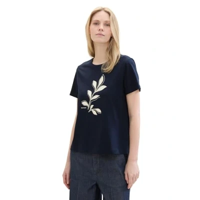 Abbildung von TOM Tailor Tshirt print, Damen, Größe: Large, Real navy blue