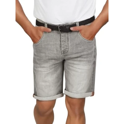 Abbildung von DENIMFY Jeans Shorts Herren Stretch Kurz mit Gürtel Regular Fit DFBo Kurze Hosen Sommer Denim Einfarbig, Größe:38, Farben:Grey (G104)