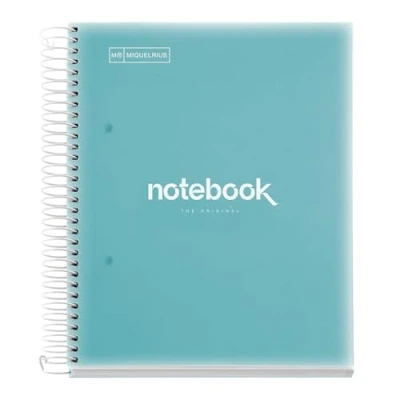 Abbildung von Miquelrius Notizbuch A5 Notizblock Emotionen, 160 Seiten 90 g/m², Raster 5 x mm, 8 farbige Streifen, Mikroperforierte Spirale, Polypropyleneinband, 2 Loch Lochung, Notizbuch, Himmelblau