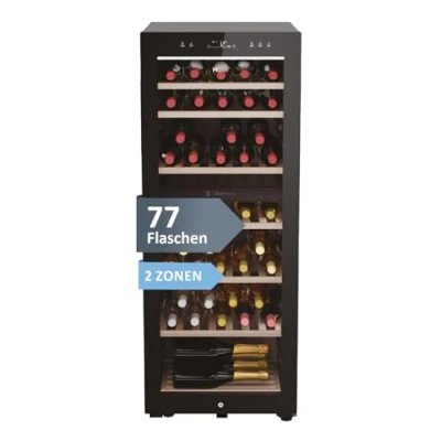Abbildung von Haier HWS77GDAU1 Weinkühlschrank / 77 Flaschen 2 Temperaturzonen/Einzigartiges natürliches Luftstromsystem/UV Schutz, Schwarz