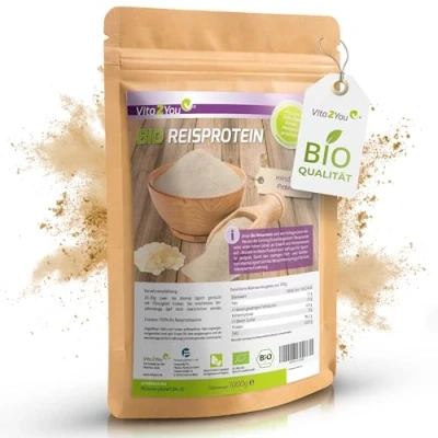 Abbildung von Vita2You Bio Reisprotein 1kg Öko Anbau 85% Protein veganes Eiweiss Glutenfrei Reisproteinisolat 1000g Premium Qualität
