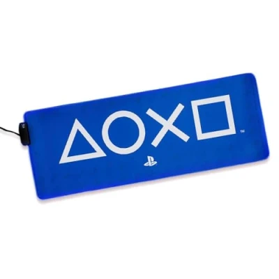 Abbildung von PlayStation Leuchtende Tischmatte Offiziell lizenziert, Tastatur &amp; Mausmatte für das Büro, Leuchtendes großes Mauspad Gaming Setup