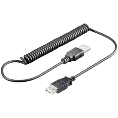 Abbildung von PremiumCord Spirale USB 2.0 Verlängerungskabel 1m, Datenkabel Highspeed bis zu 480Mbit/S, Ladekabel, Typ A Buchse auf Stecker, 2x geschirmt, Farbe schwarz, Länge 1m
