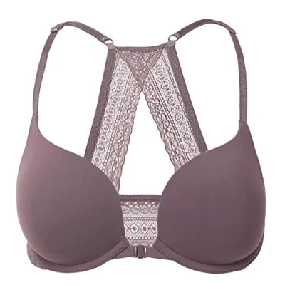 Abbildung von DOBREVA Damen Vorderverschluss Push Up BH mit Bügel Soft T Shirt Tiefen Ausschnitt BHS Neckholder Gepolsterter Kakao erröten 75C