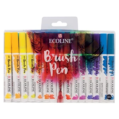 Abbildung von Ecoline Brush Pen Set mit 30 flüssigen Aquarellstiften Grundtöne Mischbare Pinselstifte für Handlettering, Zeichnen und Basteln