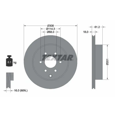 Abbildung von TEXTAR 92296403 Bremsscheibe 308 18 06/07 114,3 innenbelüftet beschichtet ohne Radbefestigungsbolzen, Radnabe MERCEDES BENZ: X Class