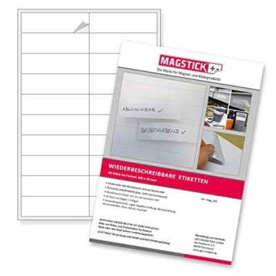 Abbildung von 60 wiederbeschreibbare Etiketten I 10 x 3 cm weiß selbstklebende Beschriftungsfolie Streifen zum Beschriften mag_205