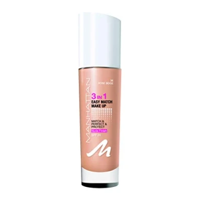 Abbildung von Manhattan 3in1 Easy Match Make up, Flüssig Foundation für gebräunte Haut mit LSF 20, Farbe Rose Beige 36, 1 x 30ml