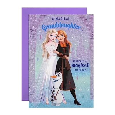 Abbildung von Hallmark Geburtstagskarte für Enkelin Disney Frozen Design mit Aktivität
