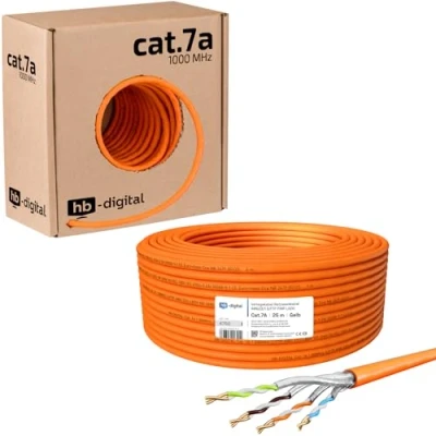 Abbildung von HB DIGITAL 25m CAT.7a Netzwerkkabel LAN Kabel Verlegekabel AWG 23 Reines Kupfer S/FTP PiMF LSZH Halogenfrei RoHS Compliant Ethernet Installationskabel Datenkabel PoE 10Gbit/s max. 1200MHz Orange