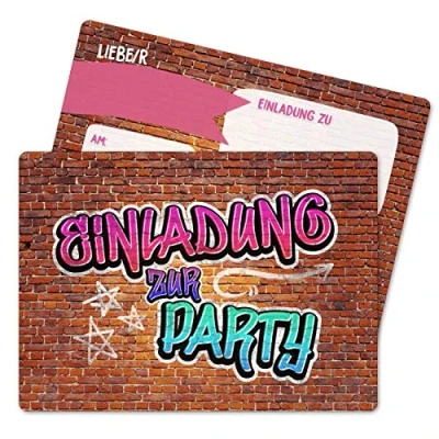 Abbildung von Papierdrachen 12 Einladungskarten zum Geburtstag für Teenager Mädchen Motiv Grafitti pink Geburtstagseinladungen deine Geburtstagsparty (DIN A6 mit abgerundeten Ecken)