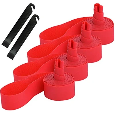 Abbildung von QitinDasen 4Pcs Premium PVC Fahrradreifen Felgenband, 27.5&quot; Mountainbike Reifen Liner, Pannenschutz Felgenband mit 2Pcs Fahrrad Reifenheber (Rot)