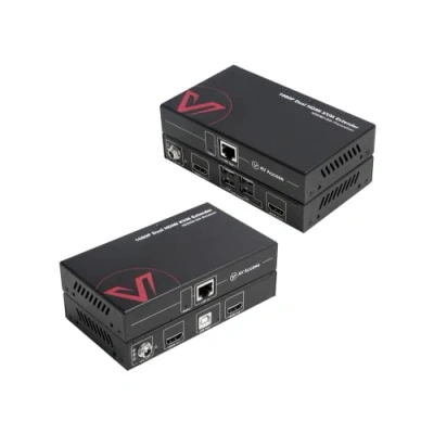 Abbildung von AV Access HDMI KVM Extender Lan Ethernet RJ45 2 Monitor Over Cat5e/6/6a/7 Cable bis zu1080p@60Hz 60m, Zero Latency Extended Dual View, 4 USB 2.0 Ports für Tastatur/Maus, HDCP 1.4, PoC, 1 in out