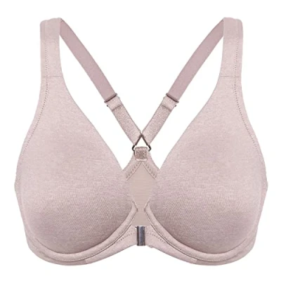 Abbildung von DELIMIRA Damen Vorderverschluss Racerback BH Grosse Grössen Bügel BHS Tiefer Ausschnitt Ungefüttert Vollschalen Cameo Heather 100C