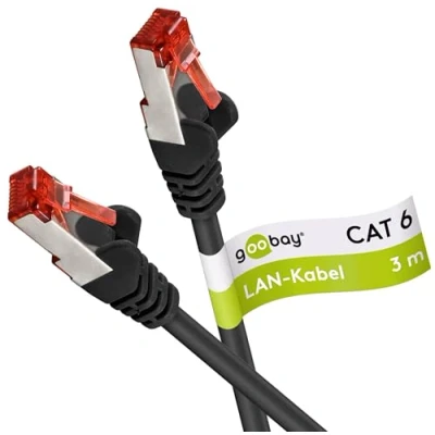 Abbildung von Goobay 92652 LAN Kabel 3meter doppelt geschirmt S FTP Netzwerkkabel CAT 7 3m mit 10 Gigabit RJ45 Stecker Schwarz