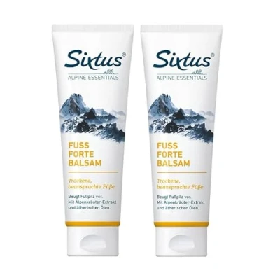 Abbildung von Sixtus FUSS FORTE BALSAM mit Sonnenblumen und Nachtkerzenöl Schutz vor Pilzbefall intensive Pflege für trockene Füße 2x 125 ml