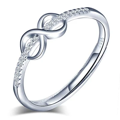 Abbildung von Yumilok Damen Ring Einstellbar Jahrestag Infinity Unendlichkeit Zirkonia Partnerringe Fingerring Midi Vertrauensring Silber 925 für Frauen Mädchen