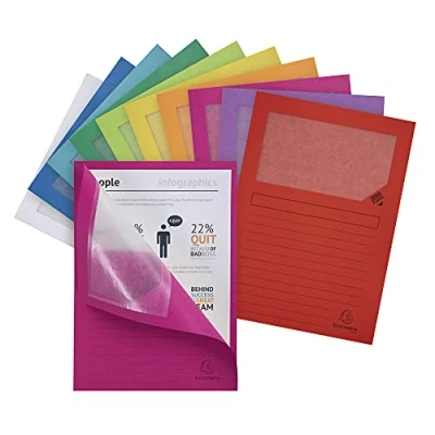 Abbildung von Exacompta 50250E 25er Pack Fenstermappen Super PEFC zertifiziert Karton 160g/m² praktisch und robust für DIN A4 farbig sortiert Dokumentenmappe Einschlagmappe
