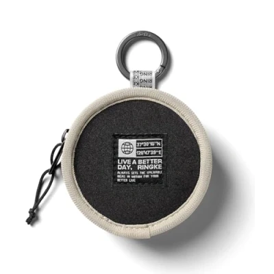 Abbildung von Ringke Mini Pouch [Tambourine Bag] mit Karabiner, Langlebig Kratzerfest Fleckensicher Reisefreundliche Kleine Tasche für AirPods, Galaxy/Pixel Buds, Kopfhörer, Schlüssel, USB, mehr. Beige