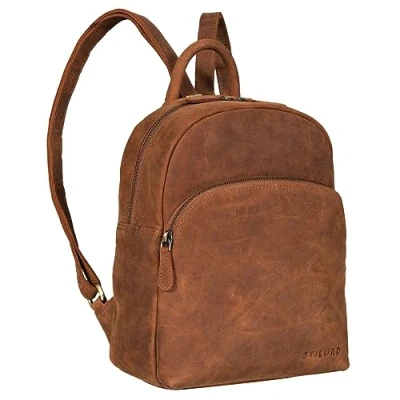 Abbildung von STILORD Linnea Damen Rucksack, elegant, Leder, klein, Daypack, Umhängetasche, Vintage, Handtasche, ideal als Reisetasche, Arbeitstasche aus echtem Tan Braun Scuro, S, Tagesrucksa