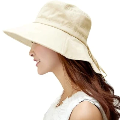 Abbildung von Comhats SIGGI faltbarer Sonnenhut Sommerhut UPF 50 + mit Nackenschnur Damen aus Baumwolle, M, 1005_Beige