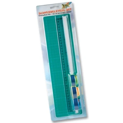 Abbildung von folia 23003 Schneidelineal Set, 35 cm Lineal mit Schnittführung und Schneidunterlage, 3 austauschbare Schneidroller für Glatt , Wellen Perforierschnitt