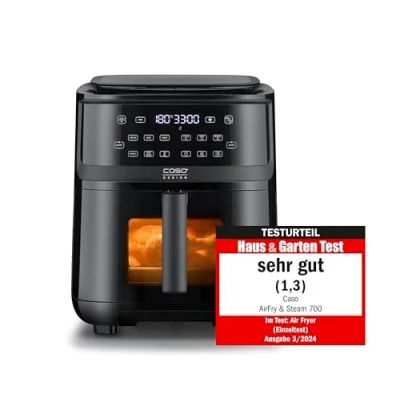 Abbildung von CASO AirFry &amp; Steam 700 Heißluftfritteuse und Dampfgarer Speisen werden außen knusprig innen saftig, extra großes Korbvolumen 7 Liter, Airfryer, Fritteuse ohne Öl/Fett