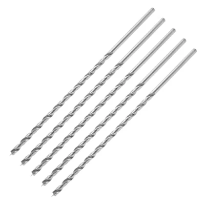Abbildung von ENT 50445 Holzspiralbohrer Ø 5 mm im 5er Pack, extra lang 200 mm, HSS G, mit Zentrierspitze und Vorschneider, NL 135, Schaft zylindrisch