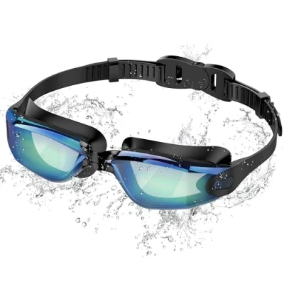 Abbildung von Ambienden Schwimmbrille, Anti Fog Schwimmbrille mit klarer Sicht, UV Schutz, Schnellverstellung, Silikondichtung, Unisex für Erwachsene und Jugendliche, Elektroplattierung Bunt Blau grün
