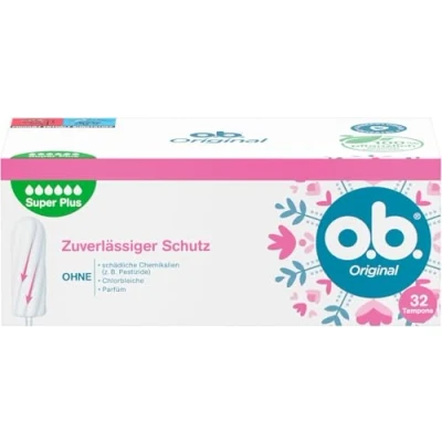Abbildung von o.b. Original Super Plus (32 Stück), Tampons für sehr starke Tage, StayDry Technologie &amp; geschwungene Rillen, zuverlässiger Schutz und ein sauberes Gefühl während der Periode