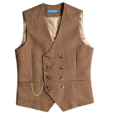 Abbildung von Solovedress Mens Vintage Wolle Anzugweste Regular Fit Weste Anzug für Hochzeit Groomsmen(Brown,L)