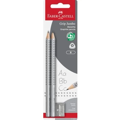 Abbildung von FABER CASTELL 111998 Bleistifte Set Grip, 2 Jumbo B und 1 Spitzer, Schreibset Schule