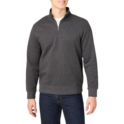 Abbildung von Amazon Essentials Herren Fleece Sweatshirt mit Langen Ärmeln und Viertel Reißverschluss, Dunkelgrau Meliert, XL