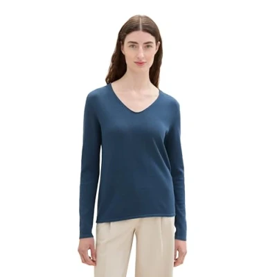 Abbildung von TOM Tailor Basic Vneck Strickpullover, Damen, Größe: XS, Nighttime blue