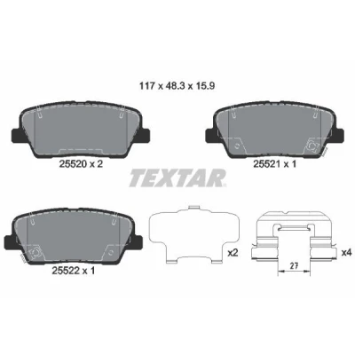 Abbildung von TEXTAR 2552008 Bremsbelagsatz mit akustischer Verschleißwarnung Zubehör HYUNDAI: Genesis I Coupe