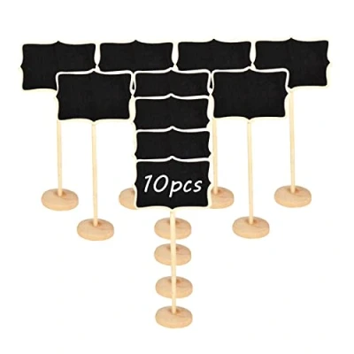 Abbildung von MCUILEE Set von 10 Irregulär Mini hölzern Tafel Holz WordPad Nachricht Board Halter mit Ständer für Party Hochzeit Tisch Nummer/Tischkarte Einstellung Dekoration