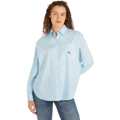 Abbildung von Calvin Klein Jeans Damen Hemd Woven Label Relaxed Shirt Langarm, Blau (Keepsake Blue), XS