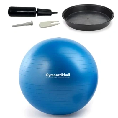 Abbildung von ATC Handels GmbH Gymnastikball Set Ø 45, 55, 65 &amp; 75cm inkl. Stopperschale, Ballpumpe, Ventilöffner und Maßband Fitness, Therapie als Sitzball fürs Büro, 55cm, blau