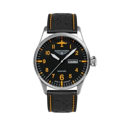 Abbildung von Bauhaus Aviation Herrenuhr Automatik Serie Tornado Tag und Datum 5 ATM mit Lederband 2766