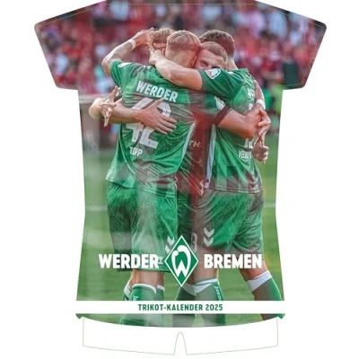 Abbildung von N NEUMANNVERLAGE Werder Bremen 2025 Trikotkalender, 34,1x42cm, Fußball Kalender mit Motiven der Stars, Fan Highlights, Spiralbindung und internationales Kalendarium