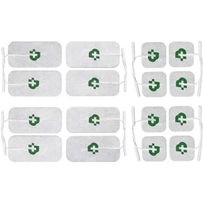 Abbildung von TESMED Set mit 16 Elektroden (8 50x50mm + 8 50x100mm) Kompatibel Allen Marken von Elektrostimulatoren 2 mm Steckkabeln, Benötigen kein Gel, Überlegene Qualität