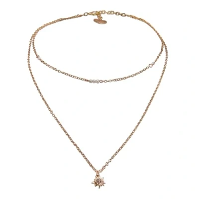 Abbildung von Alpenflüstern Trachten Metallhalskette Edelweiss zweireihig nostalgische Trachtenkette, eleganter Damen Trachtenschmuck, Dirndlkette (gold farben) DHK334