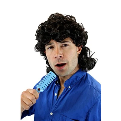 Abbildung von WIG ME UP 3751 P1 Fasching Karneval Halloween Perücke Herrenperücke Schwarz stark gelockt Manta Proll Vokuhila Mullet Schlagersänger