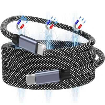 Abbildung von Magtame USB C Kabel, 240W magnetisches auf Kabel 5ft, 5A Nylon Geflochtene Schnellladeart für Samsung S22 Gerät (schwarz)