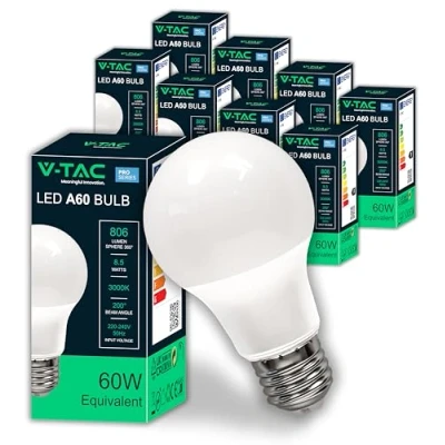 Abbildung von V TAC 10x LED Glühbirne E27 [ Hohe Effizienz 8,5W ] A60 (Entspricht 60W) Energiesparende Lampen der Neuen Generation 806 Lumen Licht Warmweiß 3000K