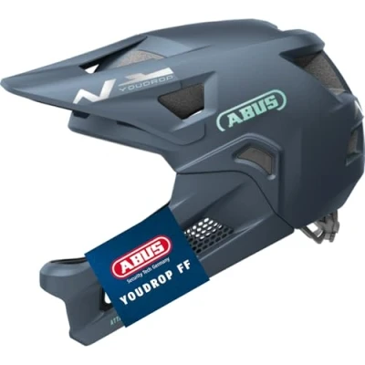 Abbildung von ABUS MTB Helm YouDrop FF Fullface für Kinder und Jugendliche den Einstieg in Mountainbikesport mit abnehmbarem Kinnschutz Blau, Größe S