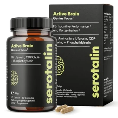 Abbildung von serotalin® GENIUS BRAIN BOOSTER Kapseln Für Performance, Energie, Fokus &amp; Gedächtnis Mit CDP Cholin, L Tyrosin Vitaminen 60 vegane
