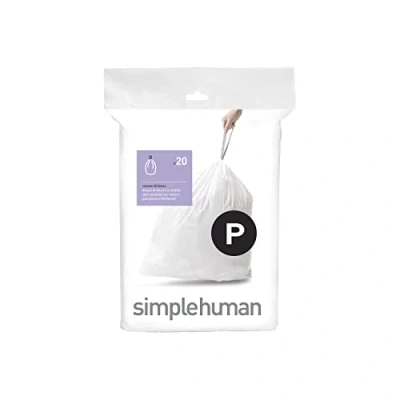 Abbildung von simplehuman CW0175 Code P passgenaue Müllbeutel, 50 60 Liter, Packung mit 20, weißer Kunststoff